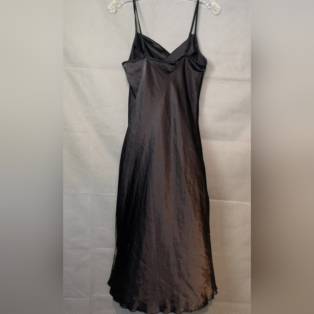 Vintage | Black Slip Satin Cowl Neck Spaghetti Strap Midi Dress - Picture 11 of 12